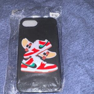 Black IPhone 16E Case with Red and Green Sneaker Design